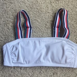 Xhilaration swim suit bikini top, white with navy, orange, light blue straps